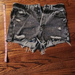 High rise cut off black denim shorts